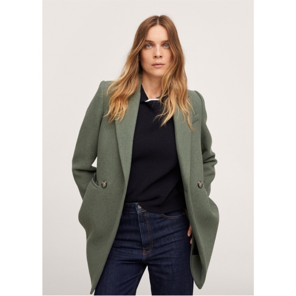 Mango Wool Blend Coat in Sage